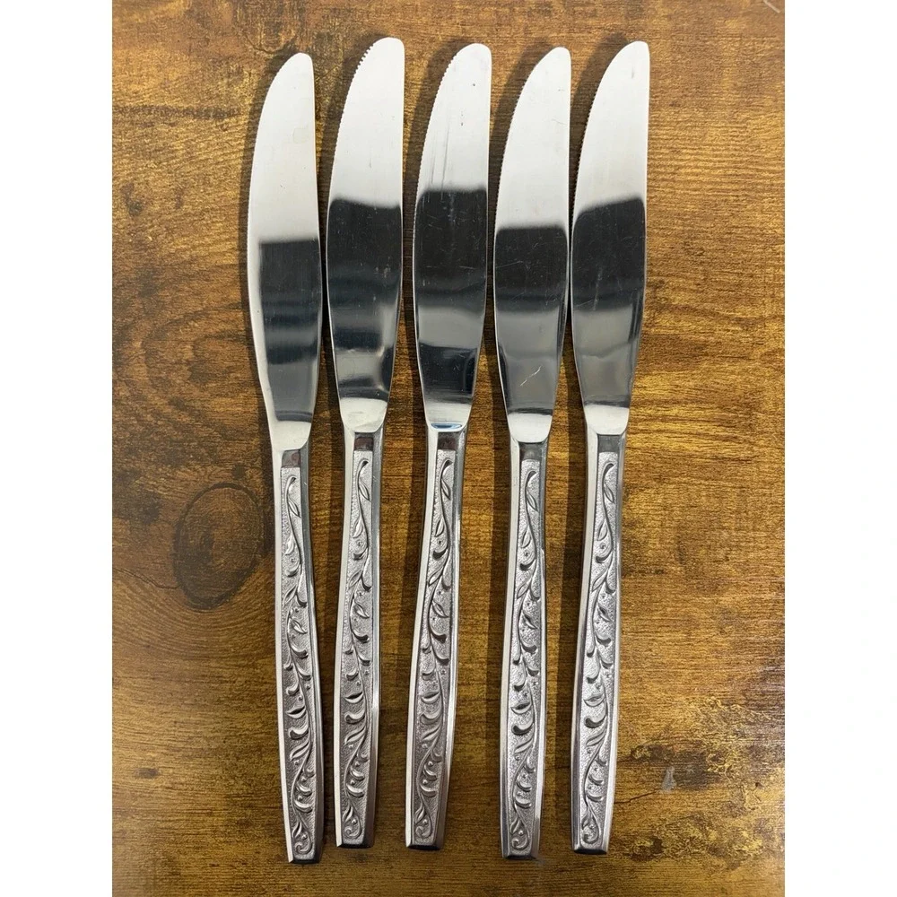 5 Dinner Knife Knives San Souci Stainless Utica Vine Scroll Glossy 108480 8 1/2